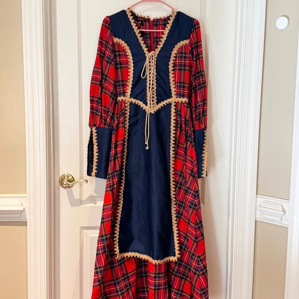 Medieval revival plaid Gunne Sax dress